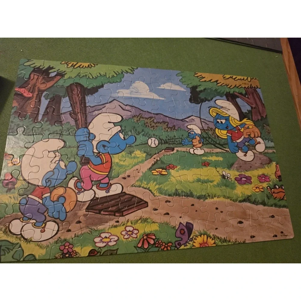 Vintage 1982 Milton Bradley Smurf Puzzle 100 Pieces‎ Baseball Scene 16x11